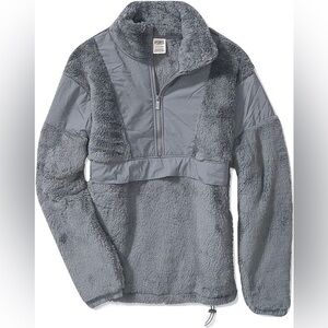 Victoria's Secret Pink Oversize Teddy Half Zip Color Gray Size XL